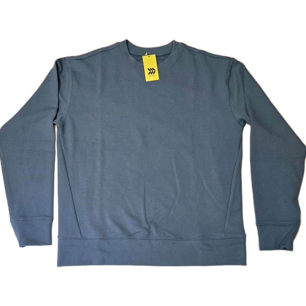 MEN'S New Blue HEAVY WAFFLE KNIT PULL-OVER CREW SHIRT-ALL IN MOTION SMALL‎